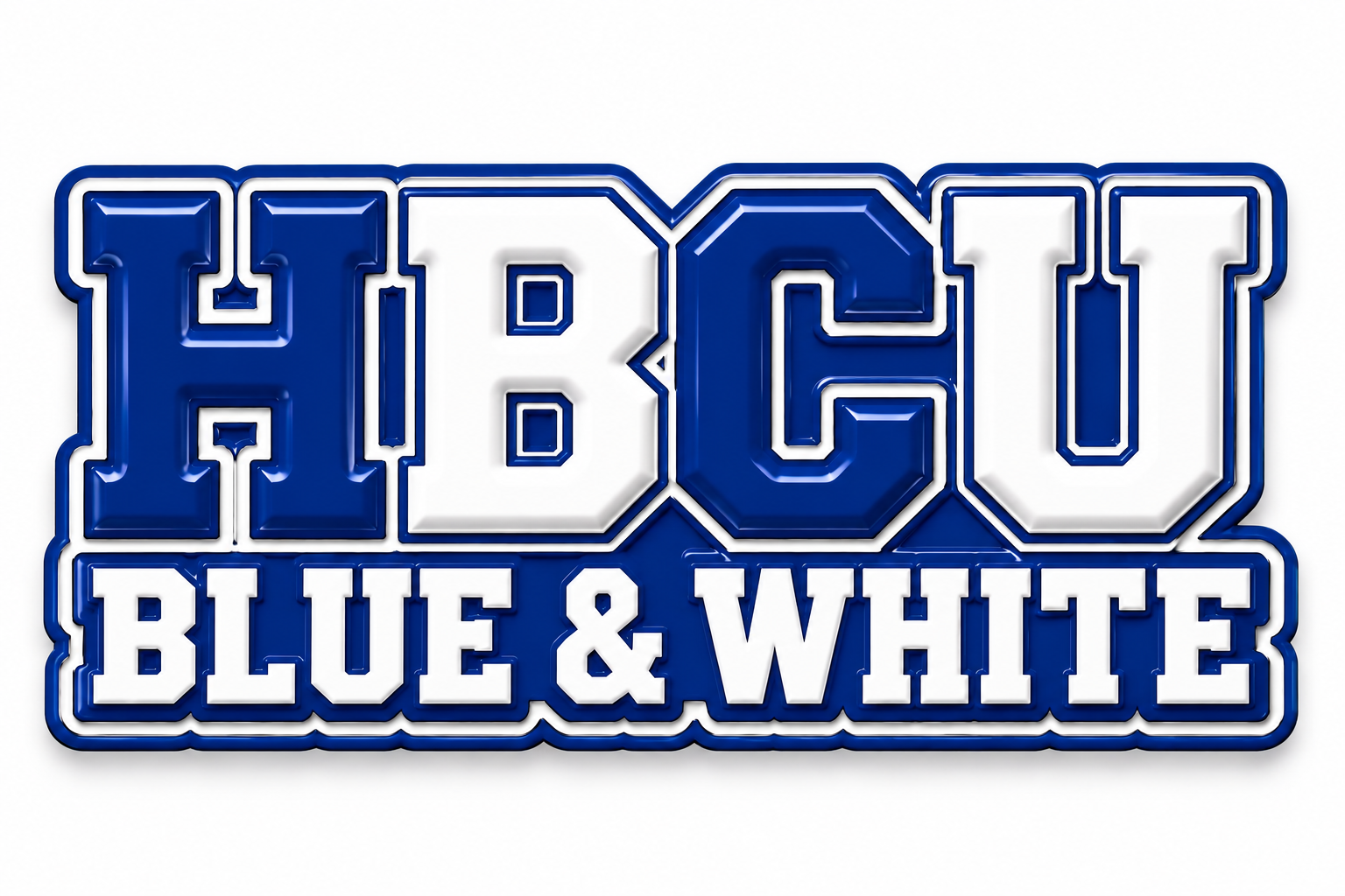 HBCU Blue & White statement pin design in glossy blue and white